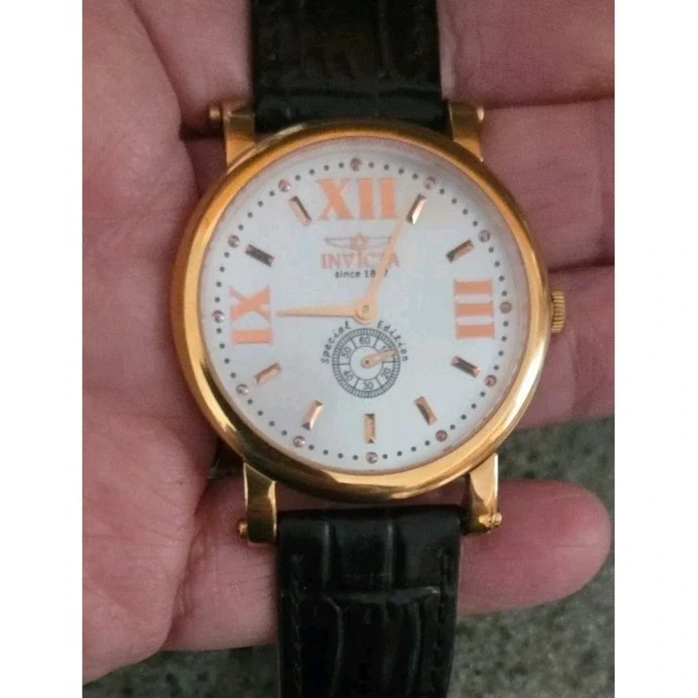 Men's Invicta Special Edition 2818 Gold Tone Watch Sub Dial New Battery Leather